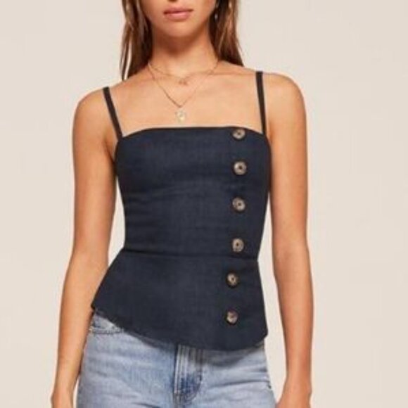 Reformation Navy Linen Top - Picture 2 of 5